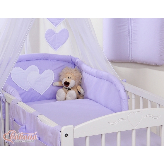 Baby Bed Bedding set 7-pcs with canopy- Hanging Hearts lilac
