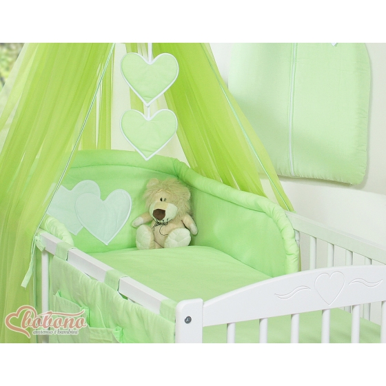 Baby Bed Bedding set 7-pcs with mosquito-net- Hanging Hearts green