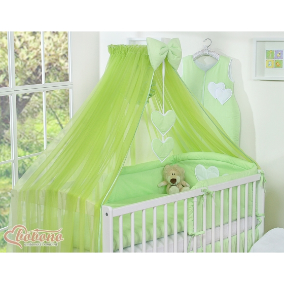 Baby Bed Bedding set 7-pcs with mosquito-net- Hanging Hearts green