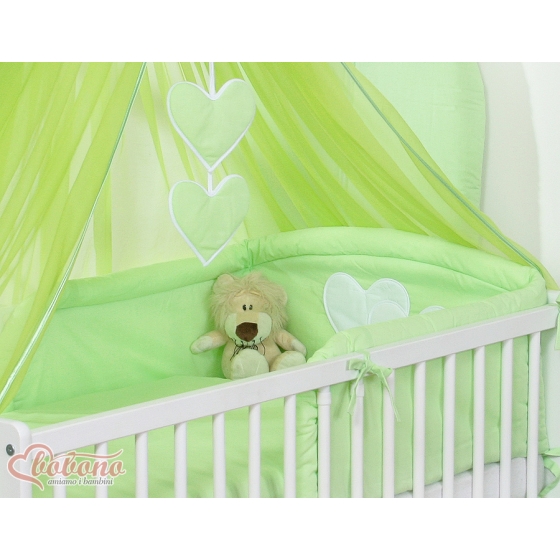 Baby Bed Bedding set 7-pcs with mosquito-net- Hanging Hearts green