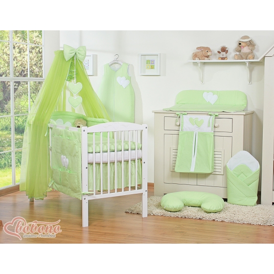 Baby Bed Bedding set 7-pcs with mosquito-net- Hanging Hearts green