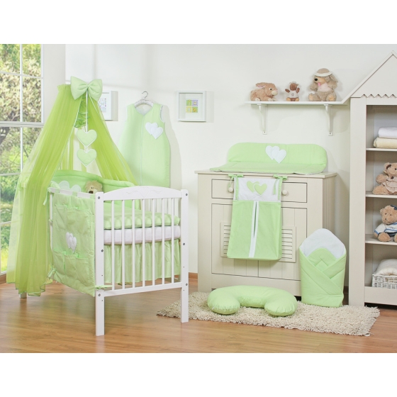 Baby Bed Bedding set 7-pcs with mosquito-net- Hanging Hearts green