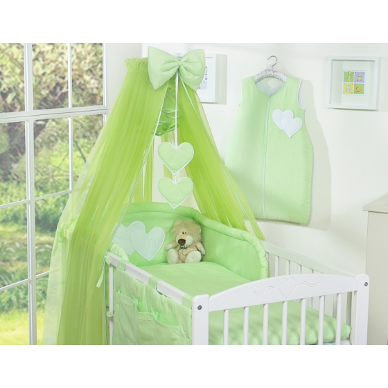 Baby Bed Bedding set 7-pcs with mosquito-net- Hanging Hearts green