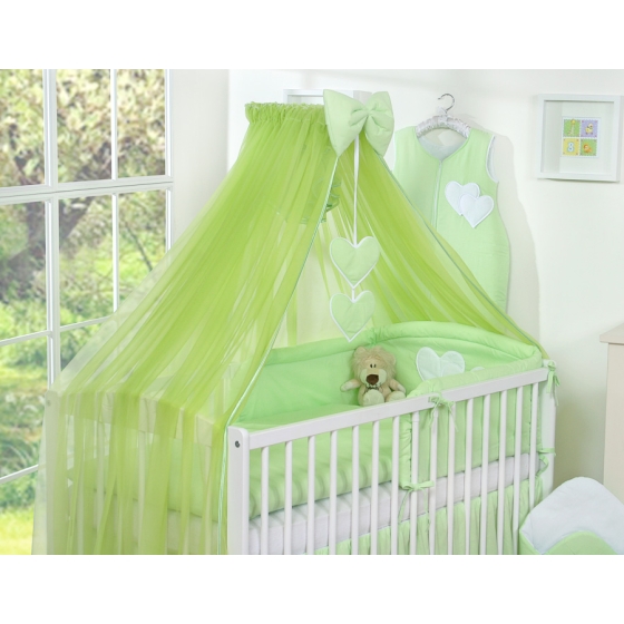 Baby Bed Bedding set 7-pcs with mosquito-net- Hanging Hearts green
