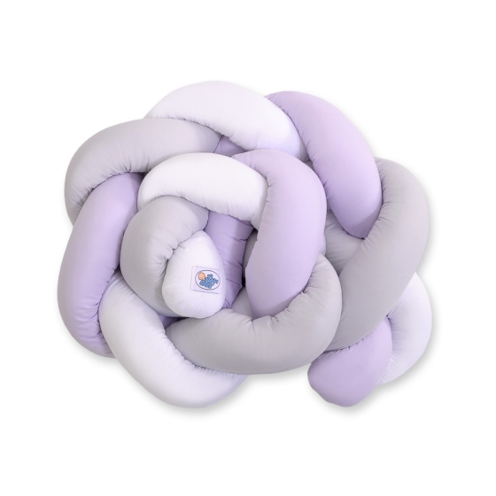 Baby bed braided Knot bumper- white-gray-lilac