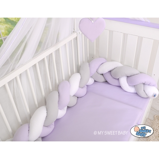 Baby bed braided Knot bumper- white-gray-lilac