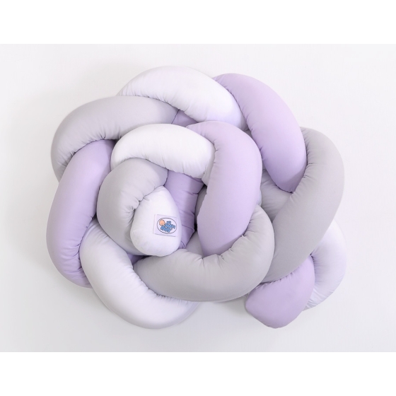Baby bed braided Knot bumper- white-gray-lilac