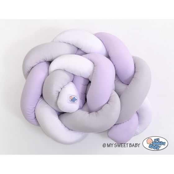 Baby bed braided Knot bumper- white-gray-lilac