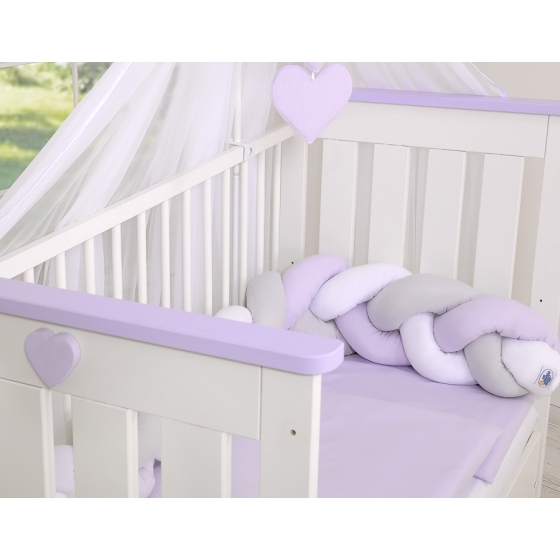 Baby bed braided Knot bumper- white-gray-lilac