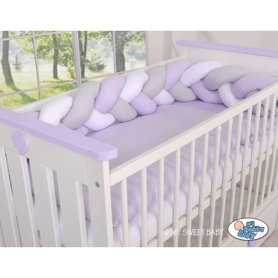 Baby bed braided Knot bumper- white-gray-lilac