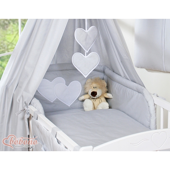 Hanging hearts gray canopy for baby bed