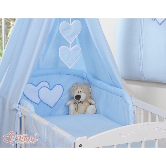 Baby Bed Canopy made of cotton- Hanging Hearts blue