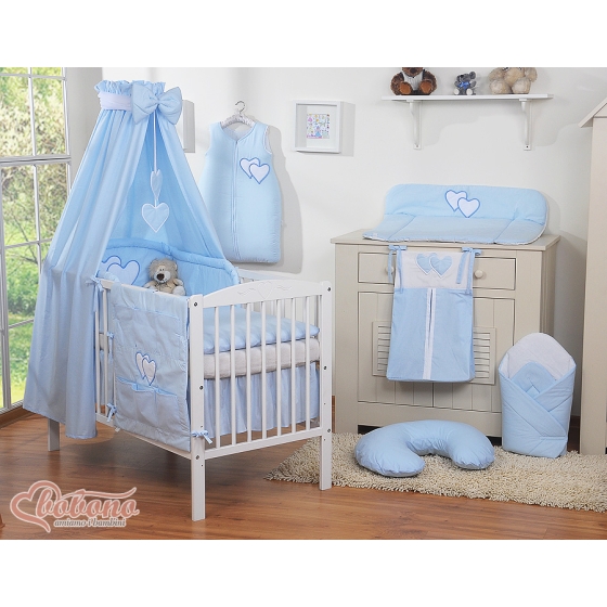 Baby Bed Canopy made of cotton- Hanging Hearts blue