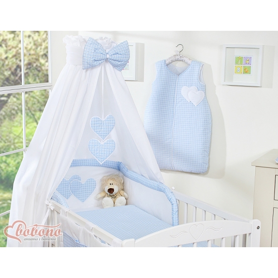 Baby Bed Canopy made of cotton- Hanging Hearts blue checkered