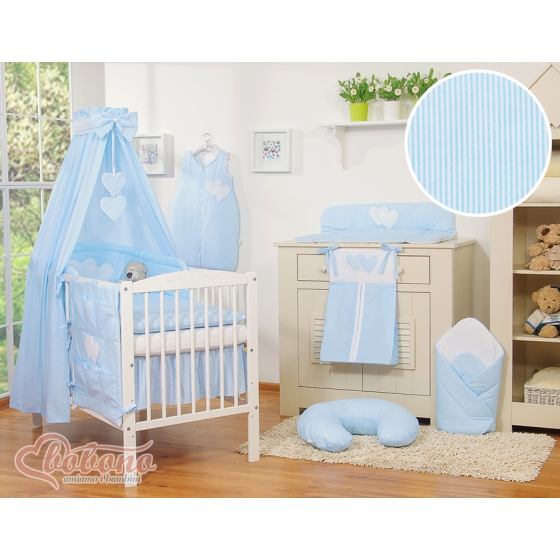 Baby Bed Canopy made of cotton- Hanging Hearts blue stripes