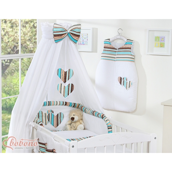Baby Bed Canopy made of cotton- Hanging Hearts brown stripes