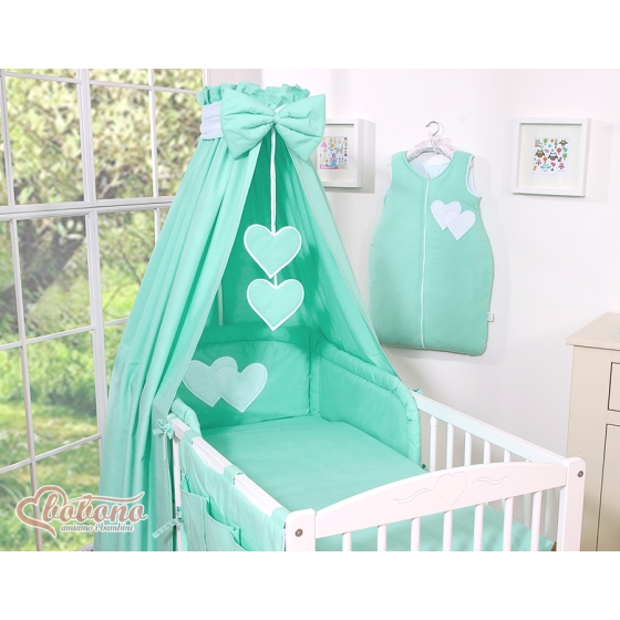 Baby Bed Canopy made of cotton- Hanging Hearts mint