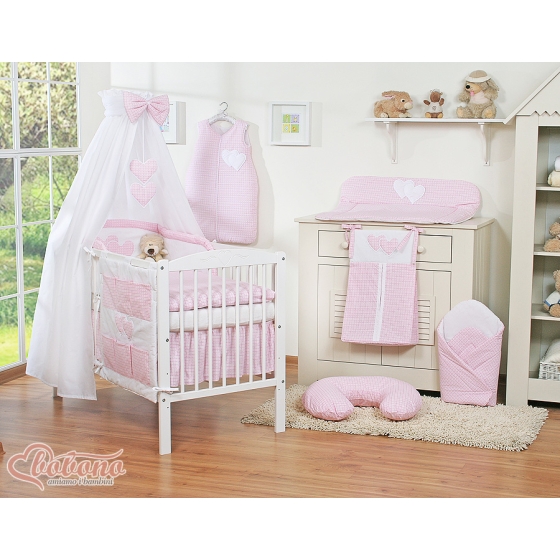 Baby Bed Canopy made of cotton- Hanging Hearts pink checkered
