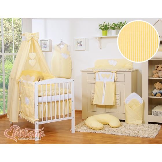 Baby Bed Canopy made of cotton- Hanging Hearts yellow stripes
