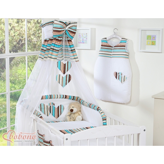 Baby Bed Canopy made of tulle- for baby cot Hanging Hearts brown stripes