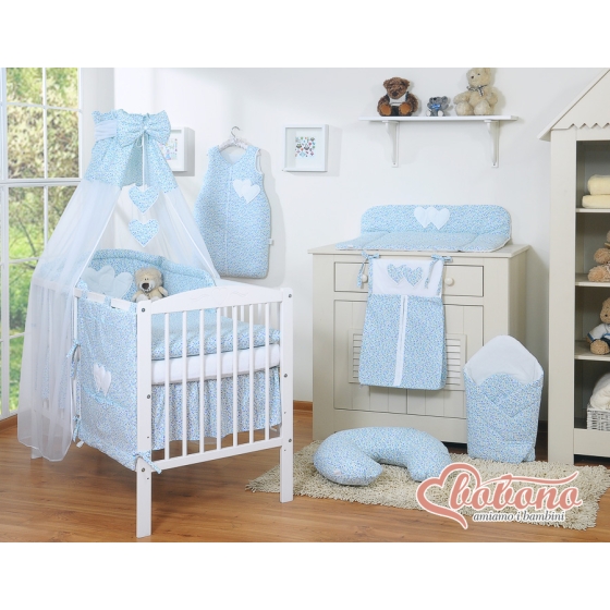 Baby Bed Canopy made of tulle- for baby cotHanging Hearts blue flowers