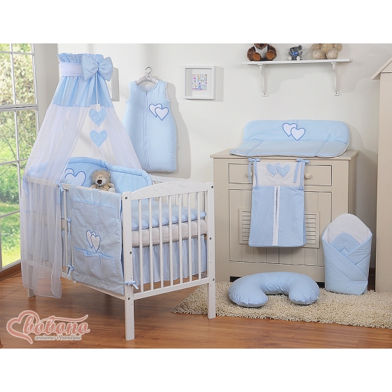 Baby Bed Canopy made of tulle- Hanging Hearts blue