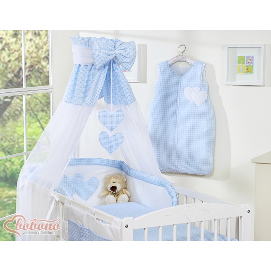 Baby Bed Canopy made of tulle- Hanging Hearts blue checkered