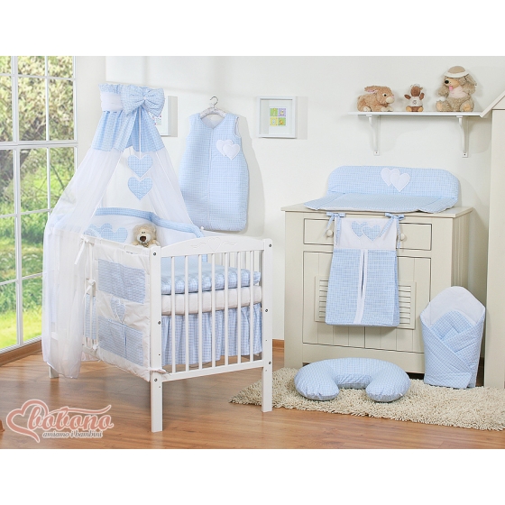 Baby Bed Canopy made of tulle- Hanging Hearts blue checkered