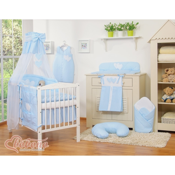 Baby Bed Canopy made of tulle- Hanging Hearts blue stripes