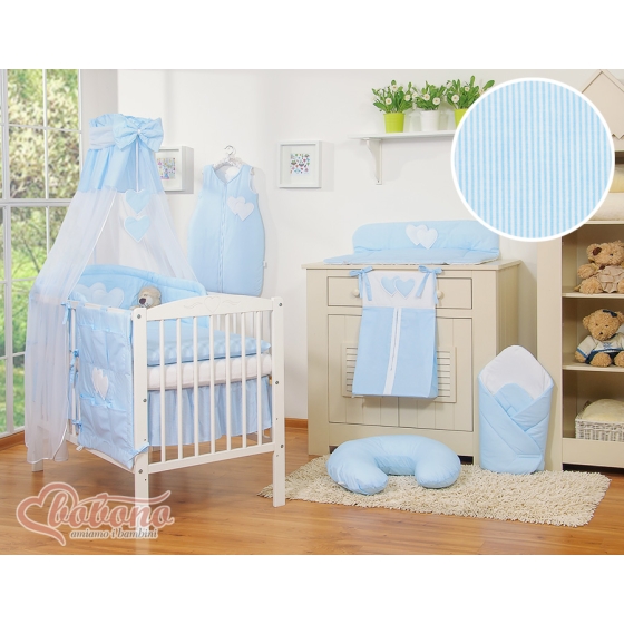 Baby Bed Canopy made of tulle- Hanging Hearts blue stripes