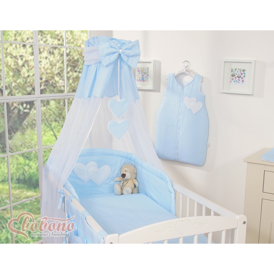 Baby Bed Canopy made of tulle- Hanging Hearts blue stripes
