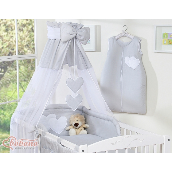 Baby Bed Canopy made of tulle- Hanging Hearts gray