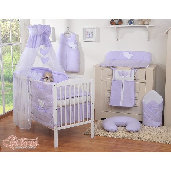 Baby Bed Canopy made of tulle- Hanging Hearts lilac