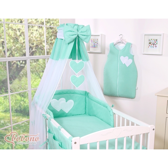 Baby Bed Canopy made of tulle- Hanging Hearts mint