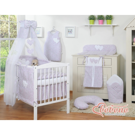 Baby Bed Canopy made of tulle- Hanging Hearts pink flowers