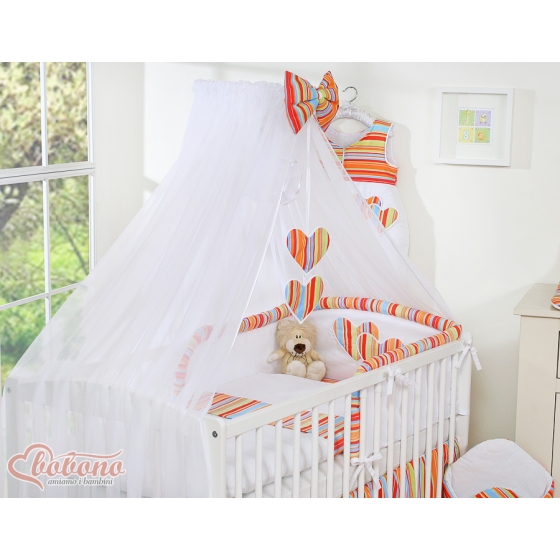 Baby bed Mosquito-net made of chiffon- Hanging Hearts orange stripes