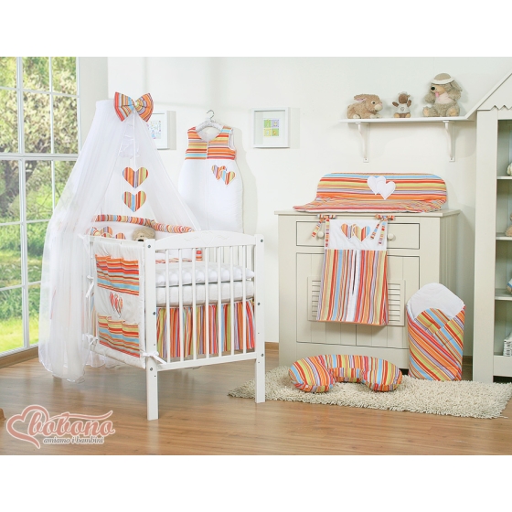 Baby bed Mosquito-net made of chiffon- Hanging Hearts orange stripes
