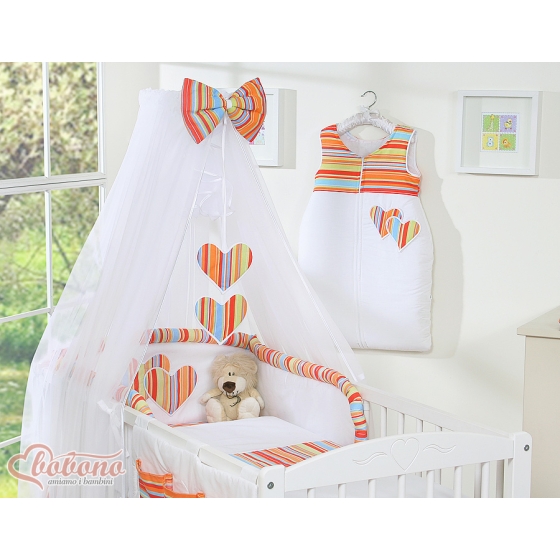 Baby bed Mosquito-net made of chiffon- Hanging Hearts orange stripes
