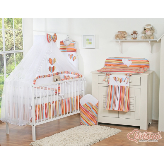 Baby bed Mosquito-net made of chiffon- Hanging Hearts orange stripes
