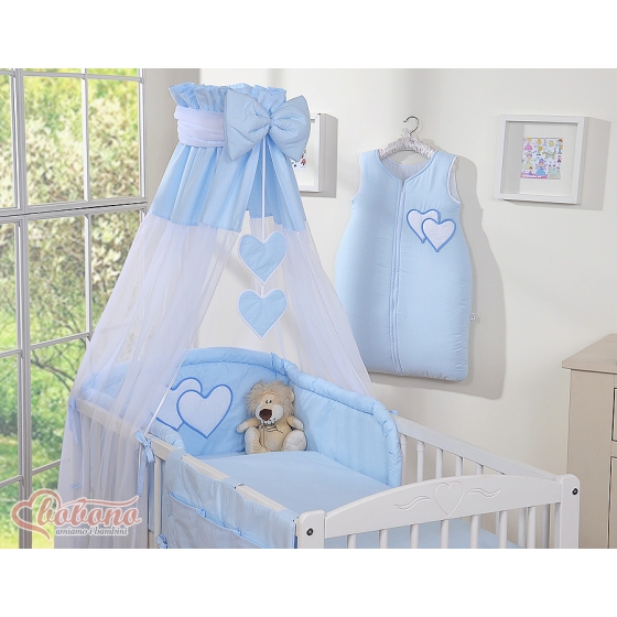 Baby Bedding set 5-pcs- with canopy- Hanging Hearts blue