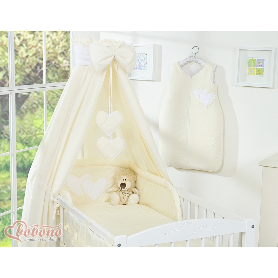 Baby Bedding set 5-pcs- with canopy- Hanging Hearts cream