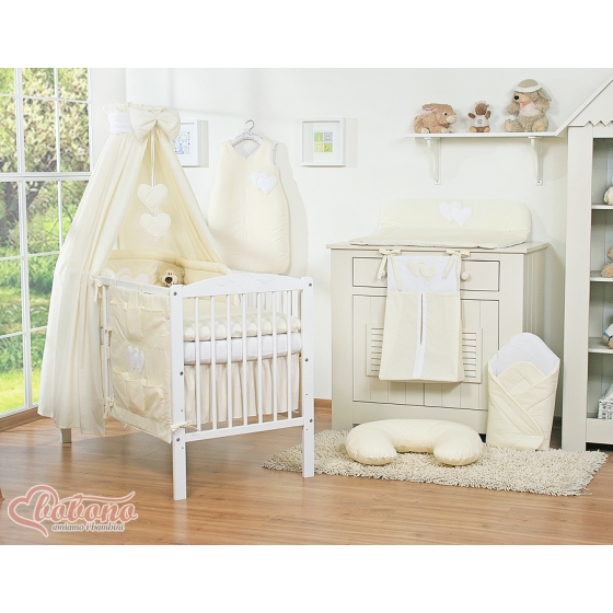 Baby Bedding set 5-pcs- with canopy- Hanging Hearts cream
