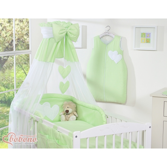 Baby Bedding set 5-pcs- with canopy- Hanging Hearts green