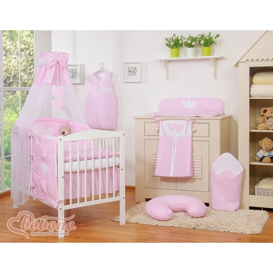 Baby Bedding set 5-pcs- with canopy- Hanging Hearts pink stripes