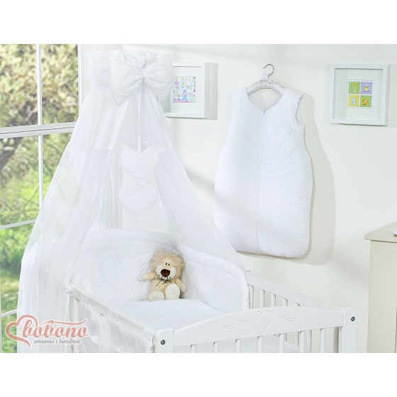 Baby Bedding set 5-pcs- with canopy- Hanging Hearts white