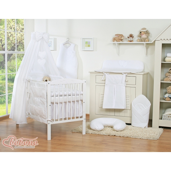Baby Bedding set 5-pcs- with canopy- Hanging Hearts white