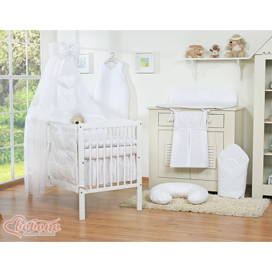 Baby Bedding set 5-pcs- with canopy- Hanging Hearts white