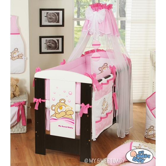 Baby Bedding set 5-pcs- with canopy (L70)- Teddy Bear Barnaba pink