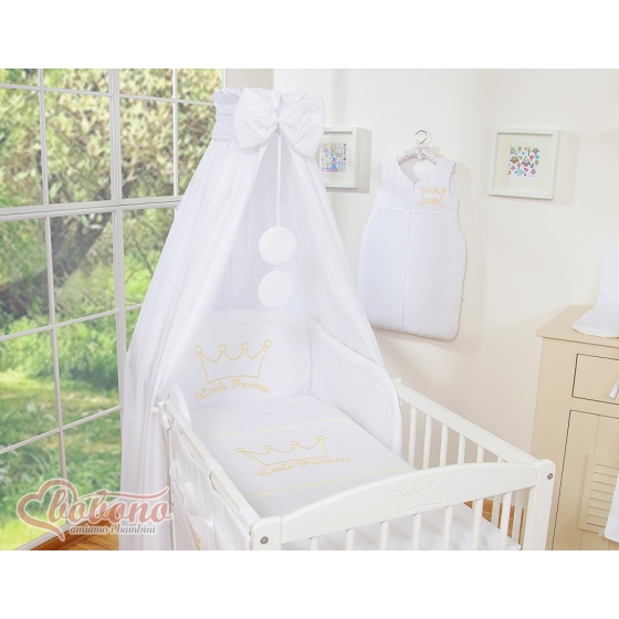 Baby Bedding set 5-pcs- with canopy- Little Prince/Princess white