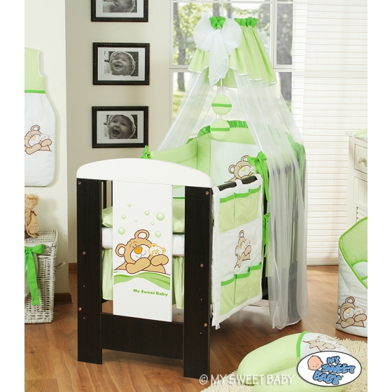 Baby Bedding set 5-pcs- with canopy (S60)- Teddy Bear Barnaba green